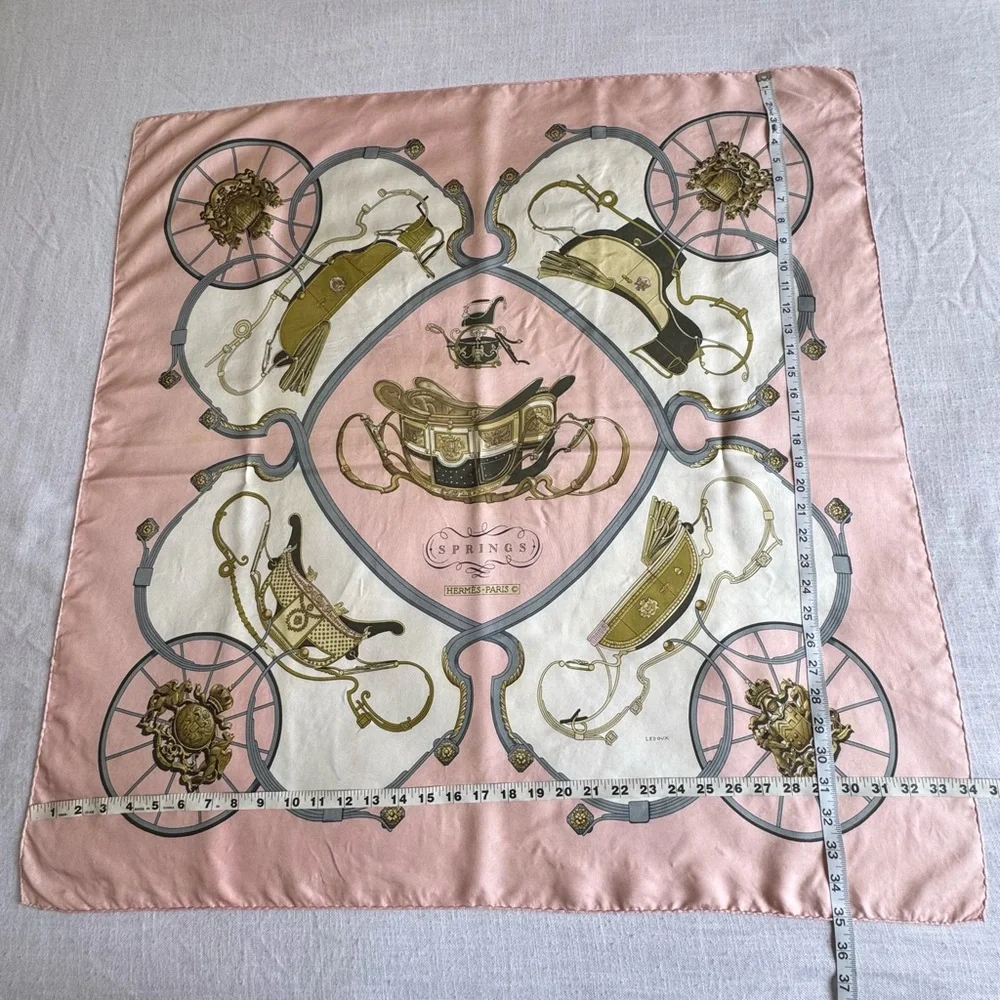•Hermes Springs Vintage Signed Silk Scarf by Philippe LeDoux Hand-rolled 34”x35”
